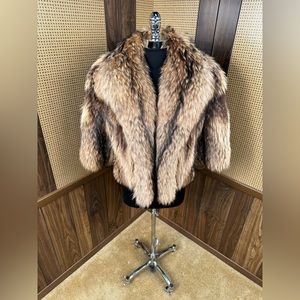 Vintage Tanuki Finnish Raccoon Fox Fur Bolero Crop Jacket Coat Medium